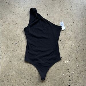 Abercrombie One Shoulder Tie Ribbed Bodysuit in black